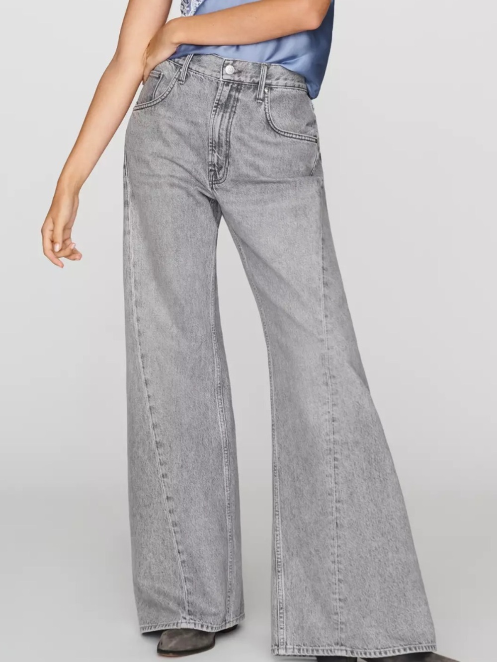 MOTHER The Lemon Twist Sneak High Rise Wide Leg Jeans in Rocky Road